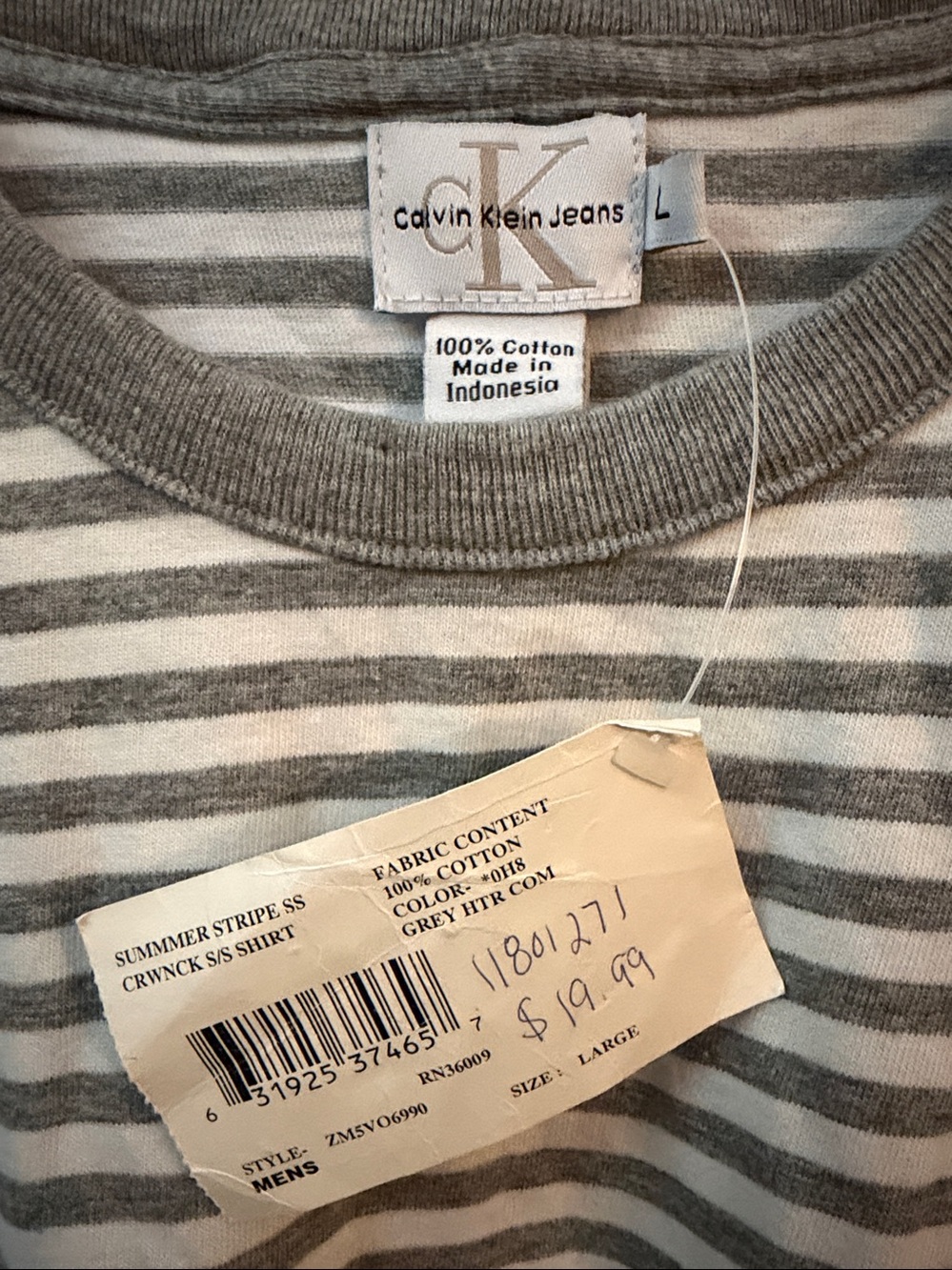 Calvin Klein Gray & White Striped Short-Sleeve Crewneck Tee - Picture 3 of 3